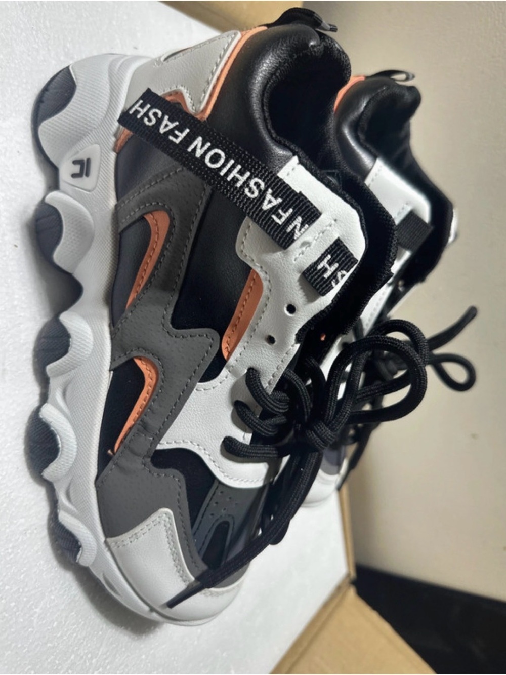 Kids Fashion Active Sneakers - Black White Gray with Orange Accent